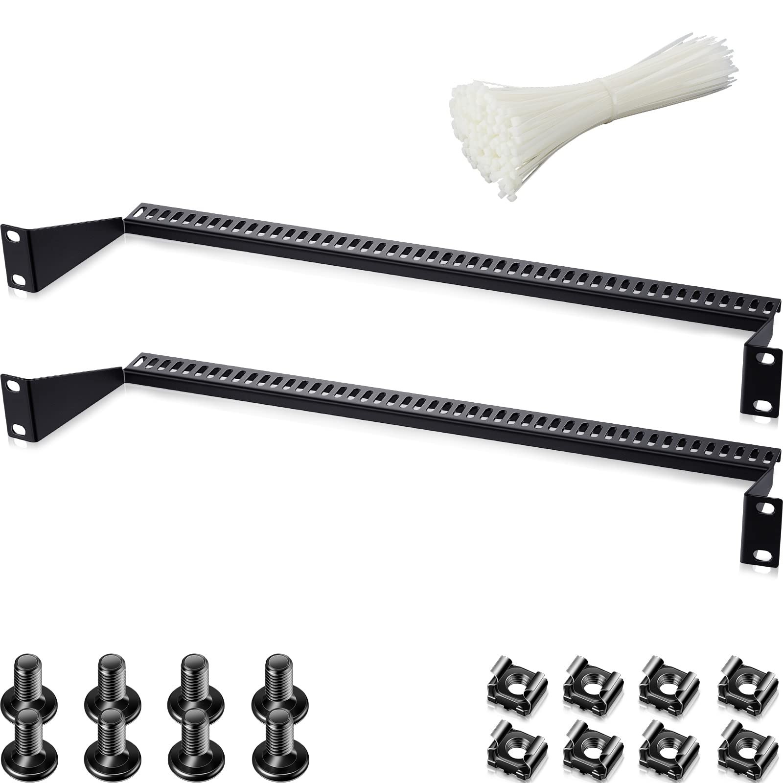 2 Pcs 1U 19 Inch Server Rack Cable Management Support Bars With 50 Ties