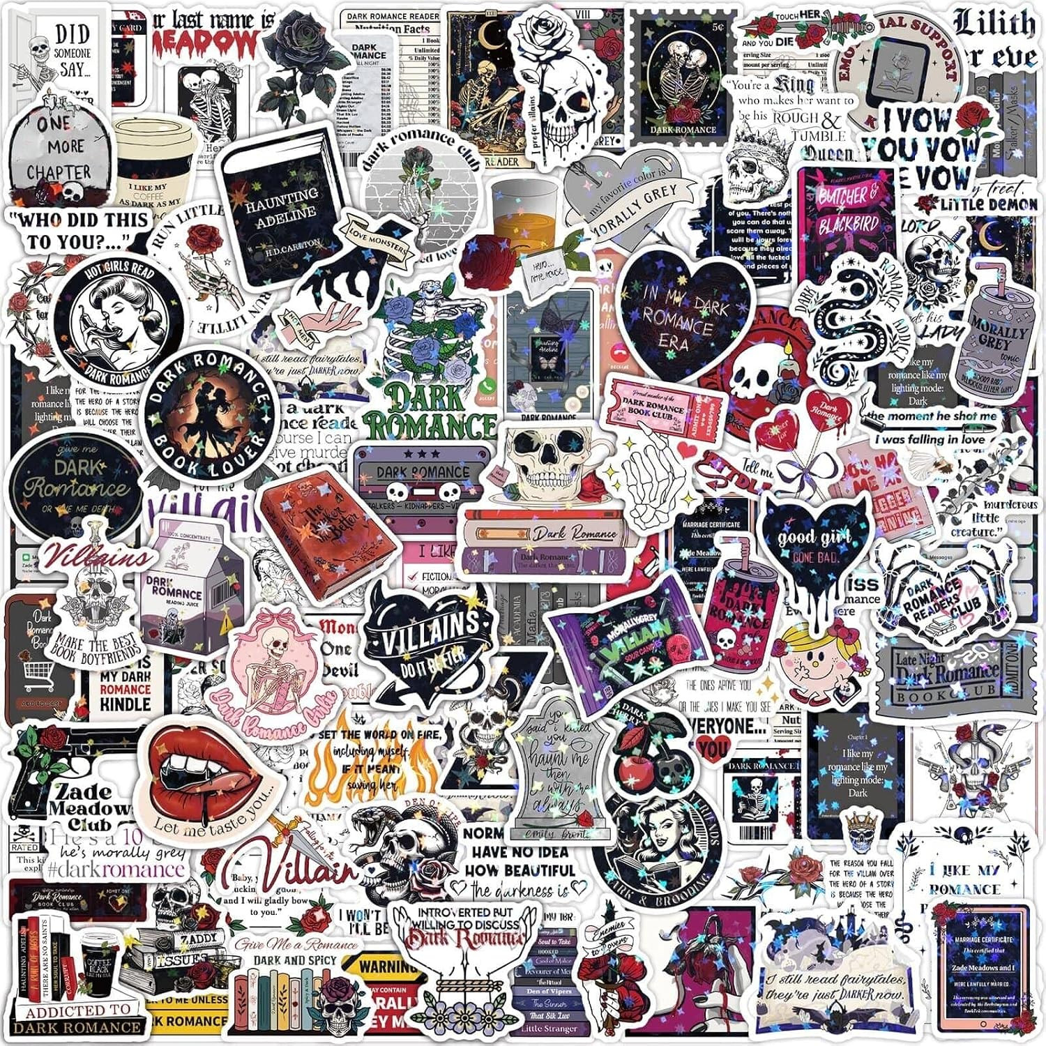 102 PCS Dark Romance Book Stickers for Kindle Adult, Holographic Booktok Spicy R