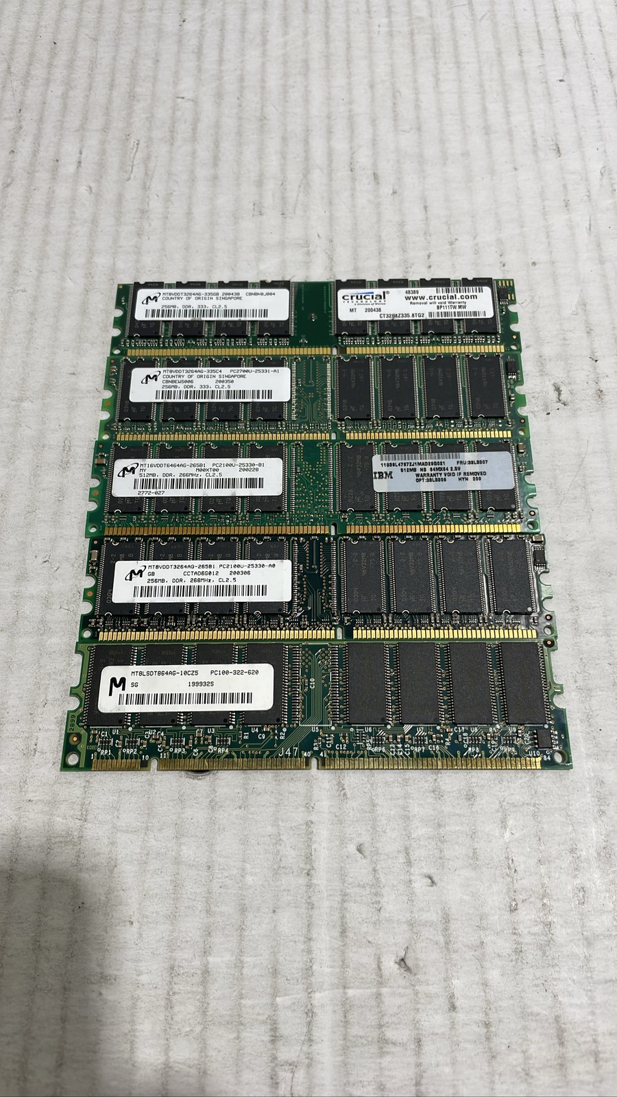 Micron RAM 256MB 512MB DDR PC2100 PC2700 PC100 Mixed Lot Of 5
