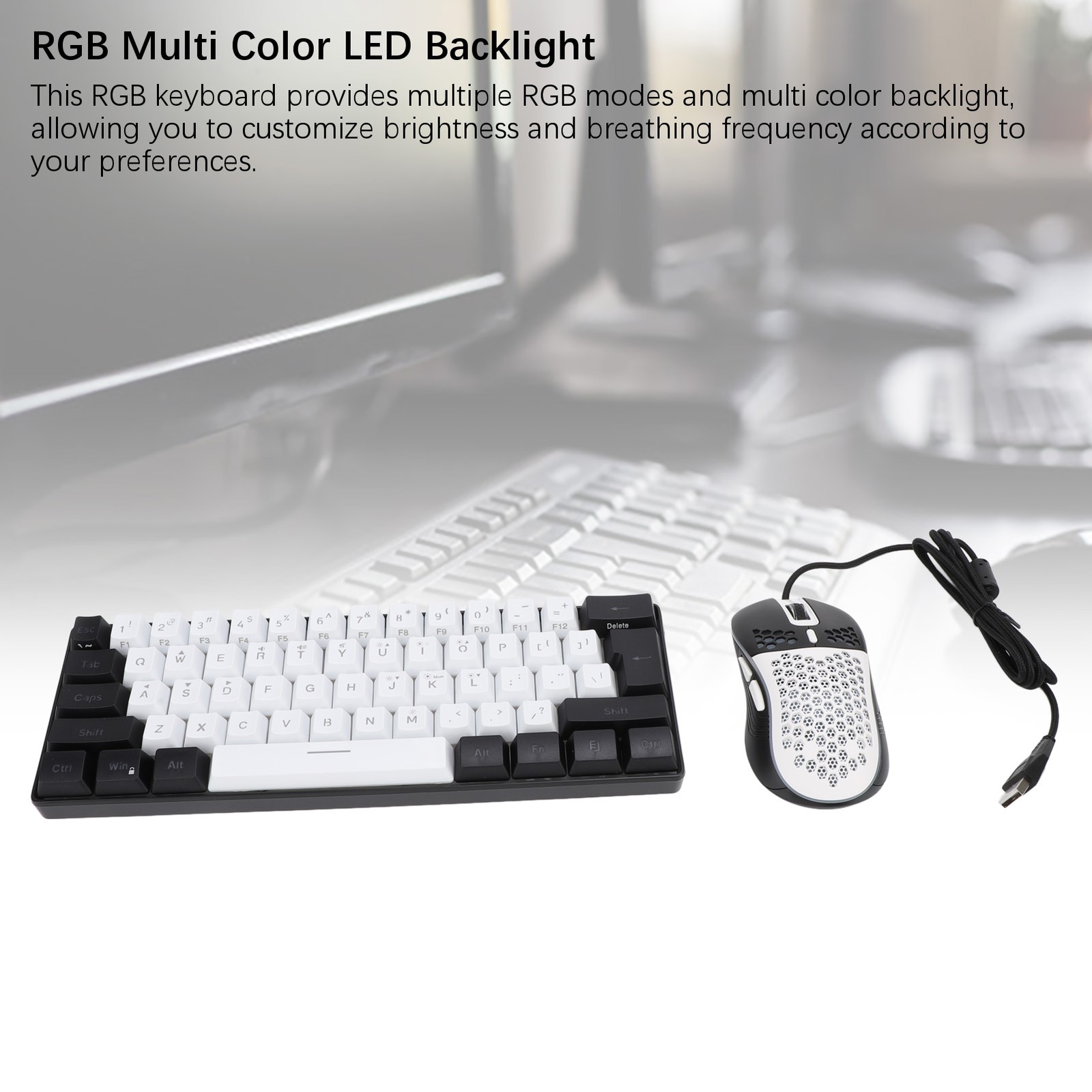 61 Key RGB Illuminated Keyboard With Mouse Multi Color LED Backlit Wired Ga EODN