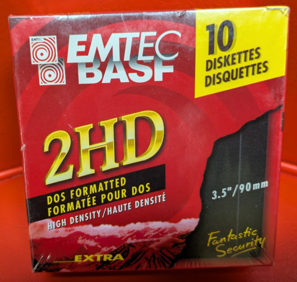 SEALED BASF 2HD DOS FORMATTED HIGH DENSITY 10 DISKETTES EXTRA NEW EMTEC