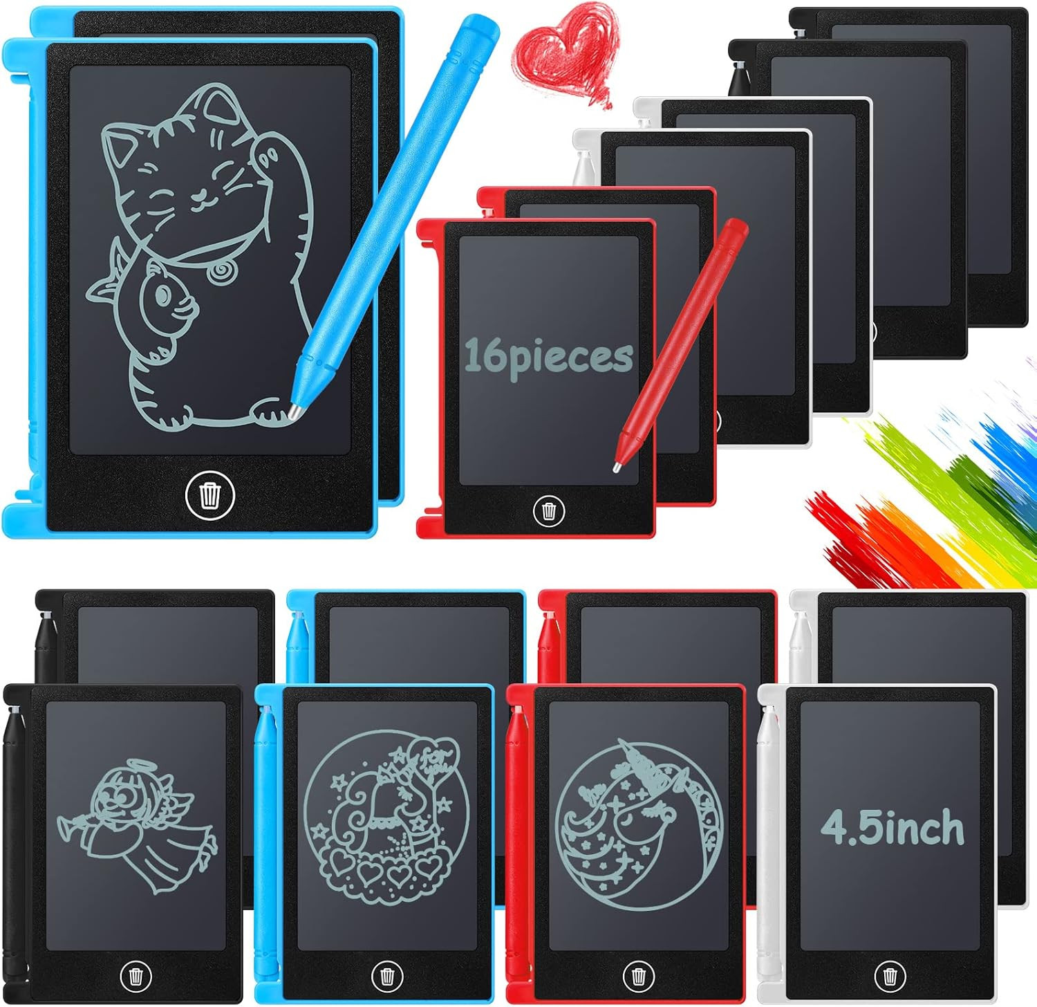 16 Pack 4.5 Inch Mini LCD Writing Tablet, Electronic Erasable Doodle Board