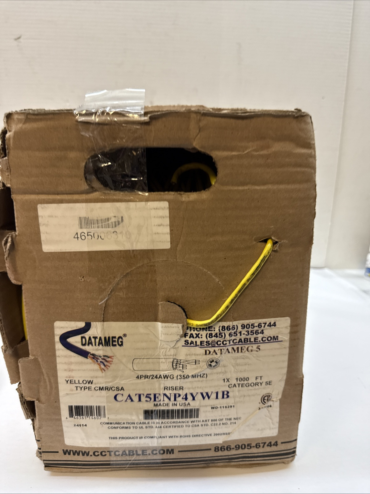 datameg 24AWG 4 PR UTP 350MHZ CAT5E CMR — 1000 FT. BOX YELLOW