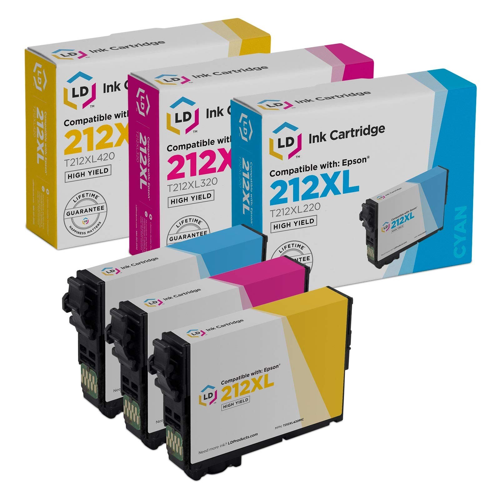 LD Reman Epson 212XL High Yield Ink Cartridges: Cyan Magenta Yellow 3PK