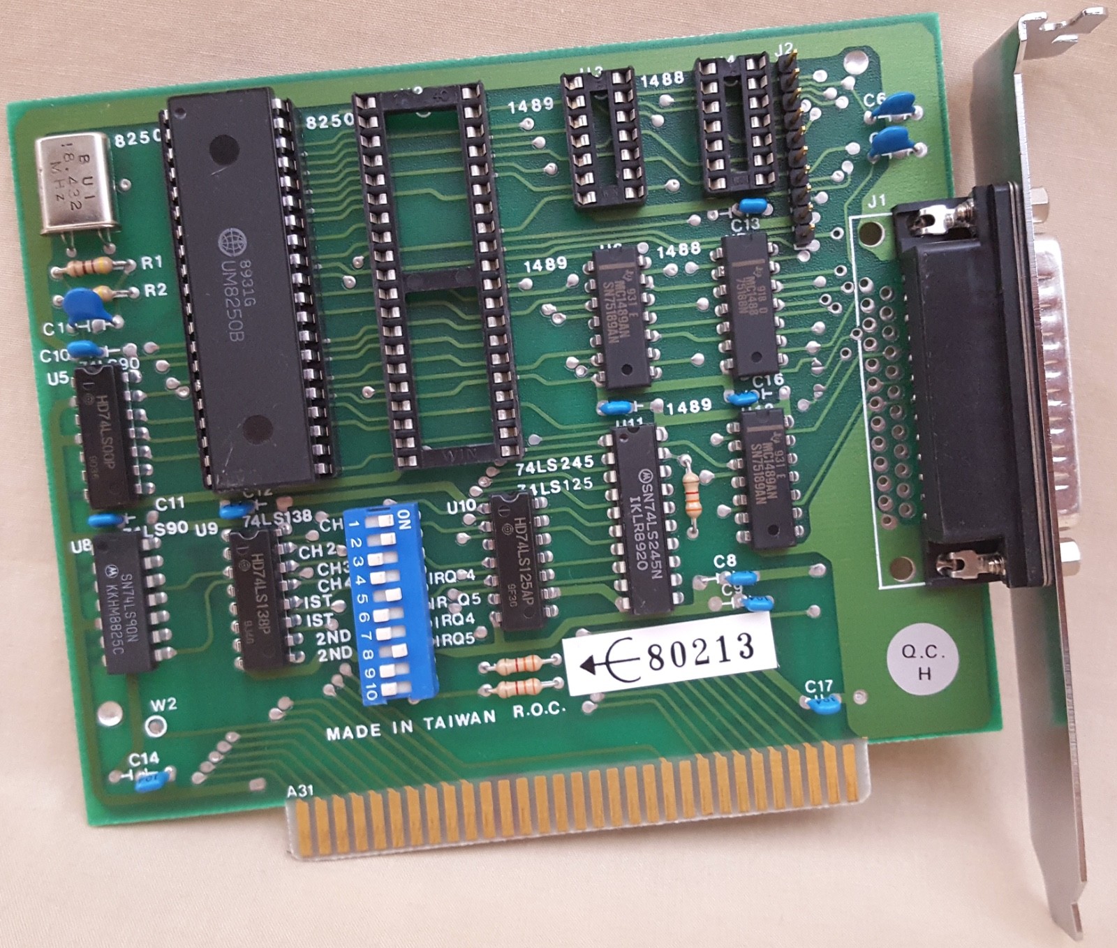Vintage ISA 8 bit DB25 Male Serial Card - IBM XT PC Amiga Bridgeboard 8088 5150