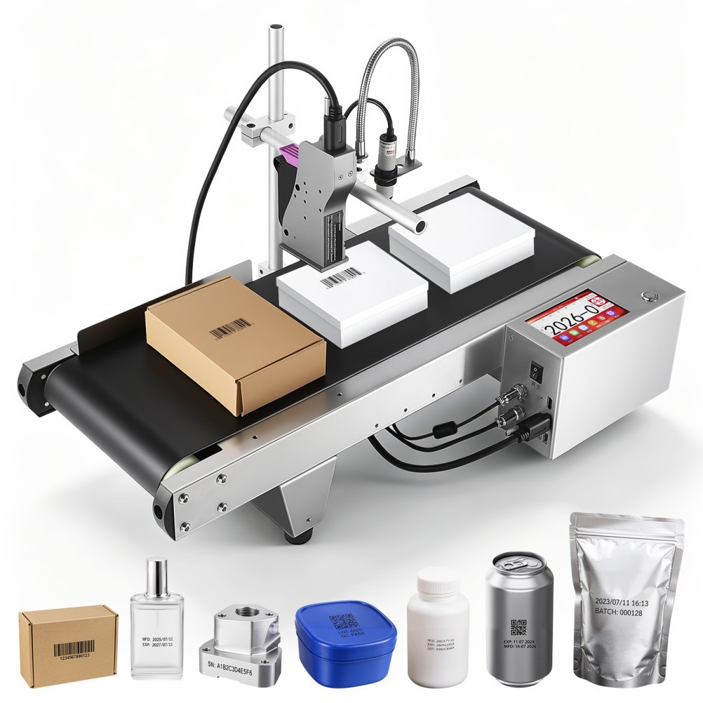Inkjet Coding Machine with Mini Conveyor Belt, 2-12.7mm Online Inkjet Printer