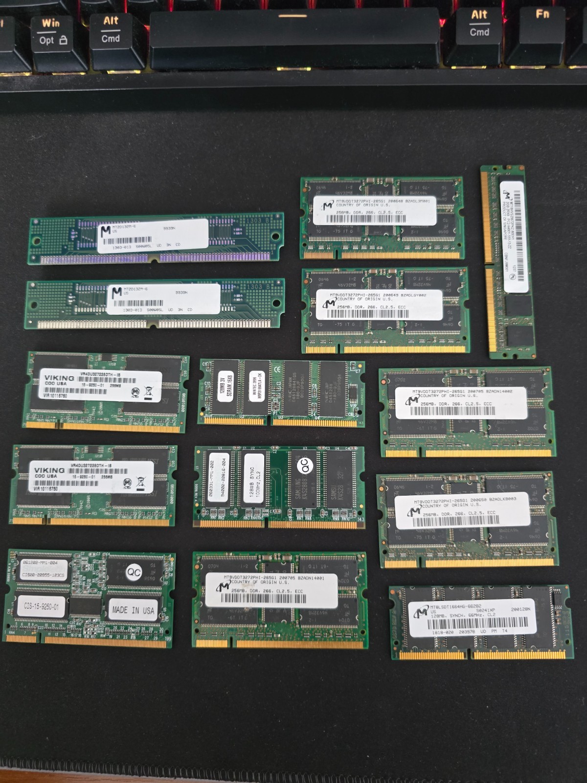 Lot of 14 Mixed Legacy RAM Modules Micron Viking DDR SDRAM ECC SODIMM Tested