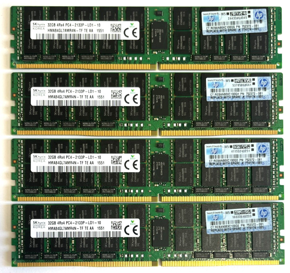 SK Hynix 128GB 4x 32GB DDR4 PC4-2133p  Reg ECC Server RAM DDR4 HP Certified Kit