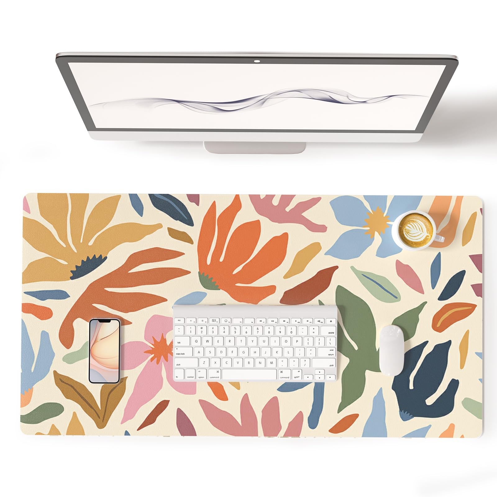 Abstract Floral PU Leather Large Pad, 31.5" x 15.7"