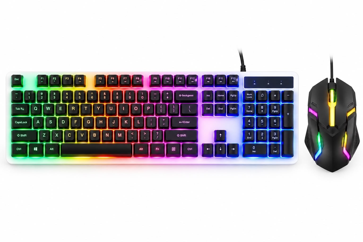 RGB Gaming Keyboard Mouse Combo Wired USB 7 Color Backlit Full Size PC Gamer