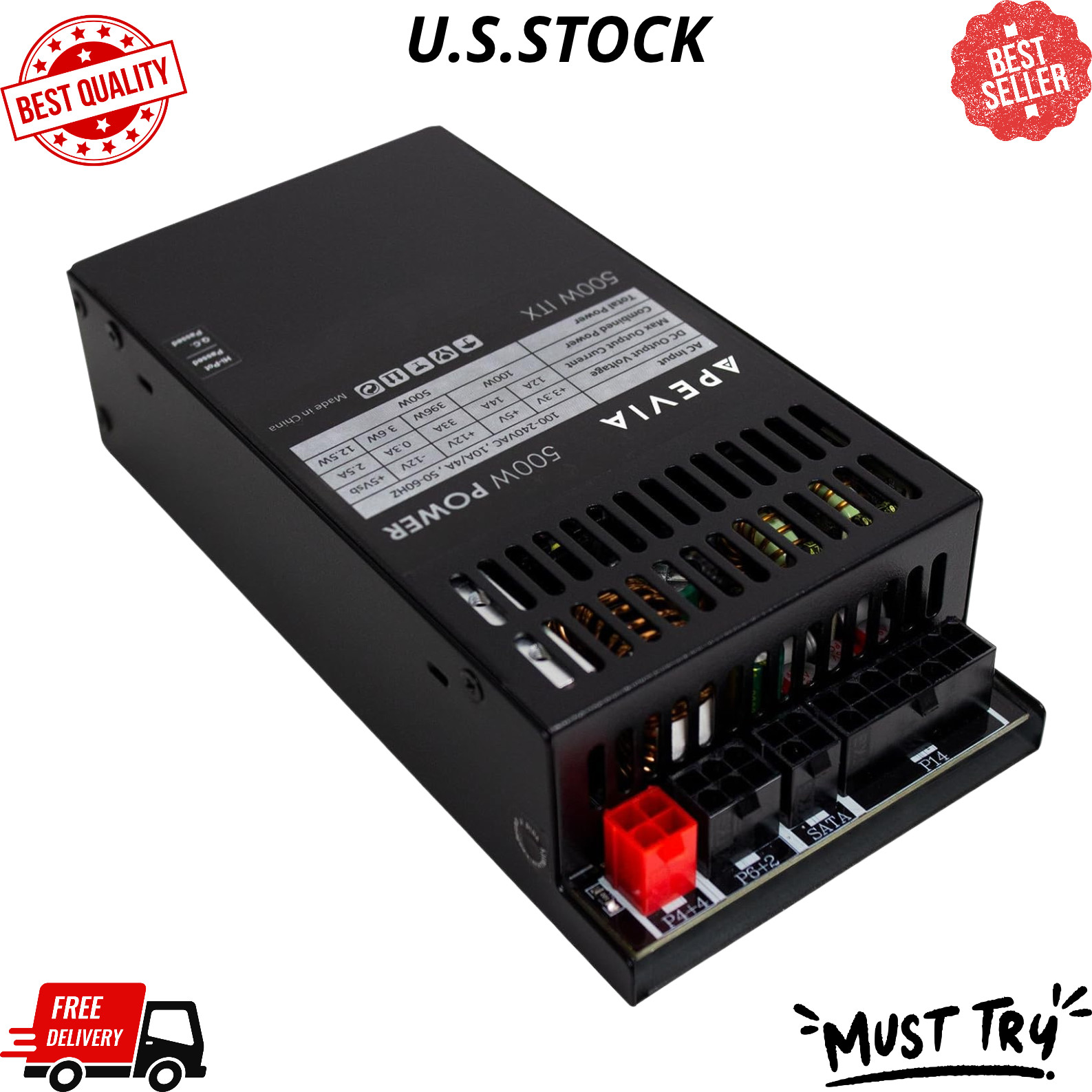 NEW 500W Fully Modular ITX Power Supply Active PFC 90-264V 80mm Fan