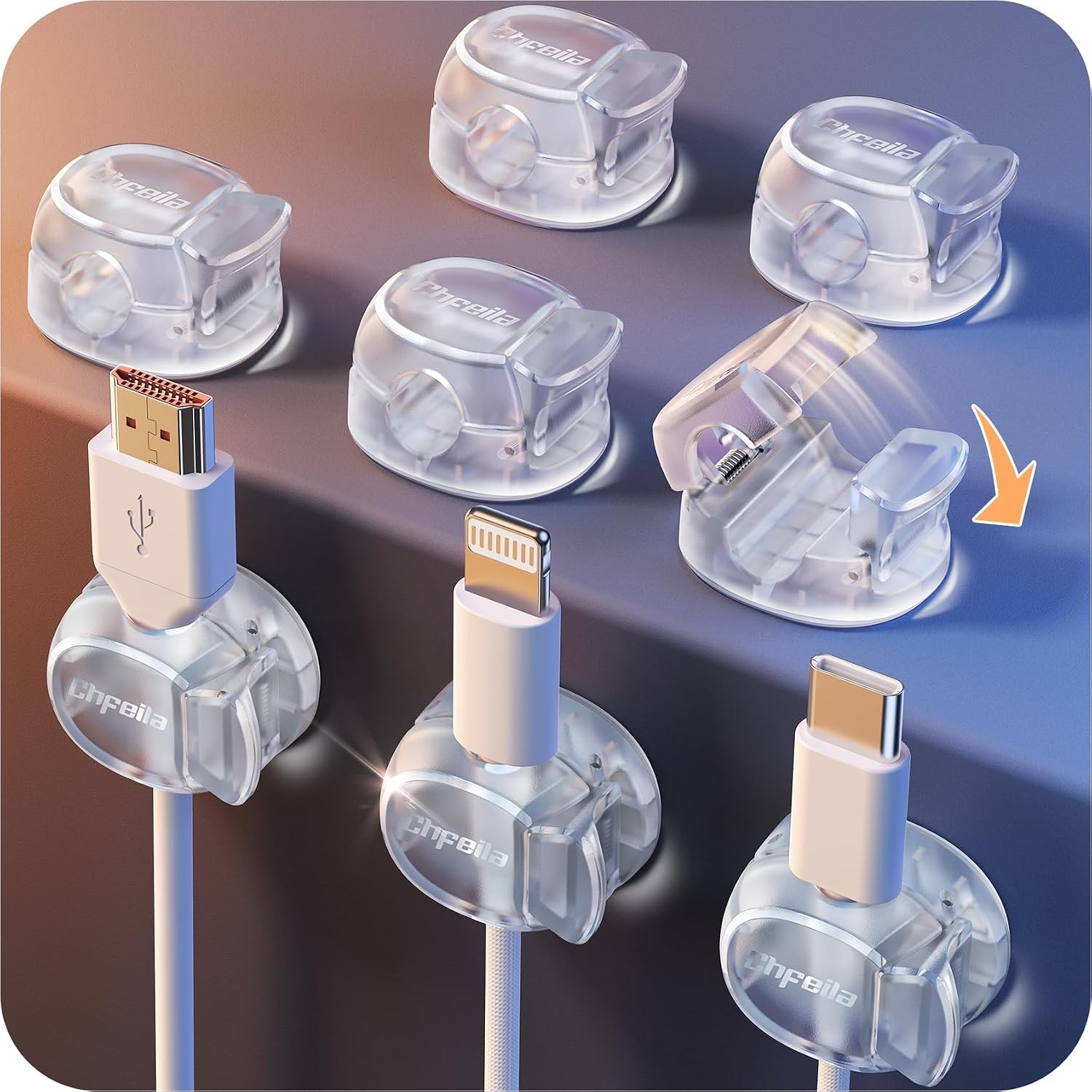 Cable Clips,  8Pack Dual Spring Cord Organizer with Clasp Lock, Max Stab