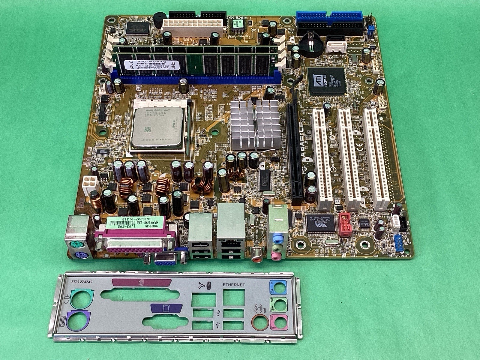 ASUS HP A8AE-LE Desktop Motherboard + AMD Sempron + RAM + I/O Shield - UNTESTED