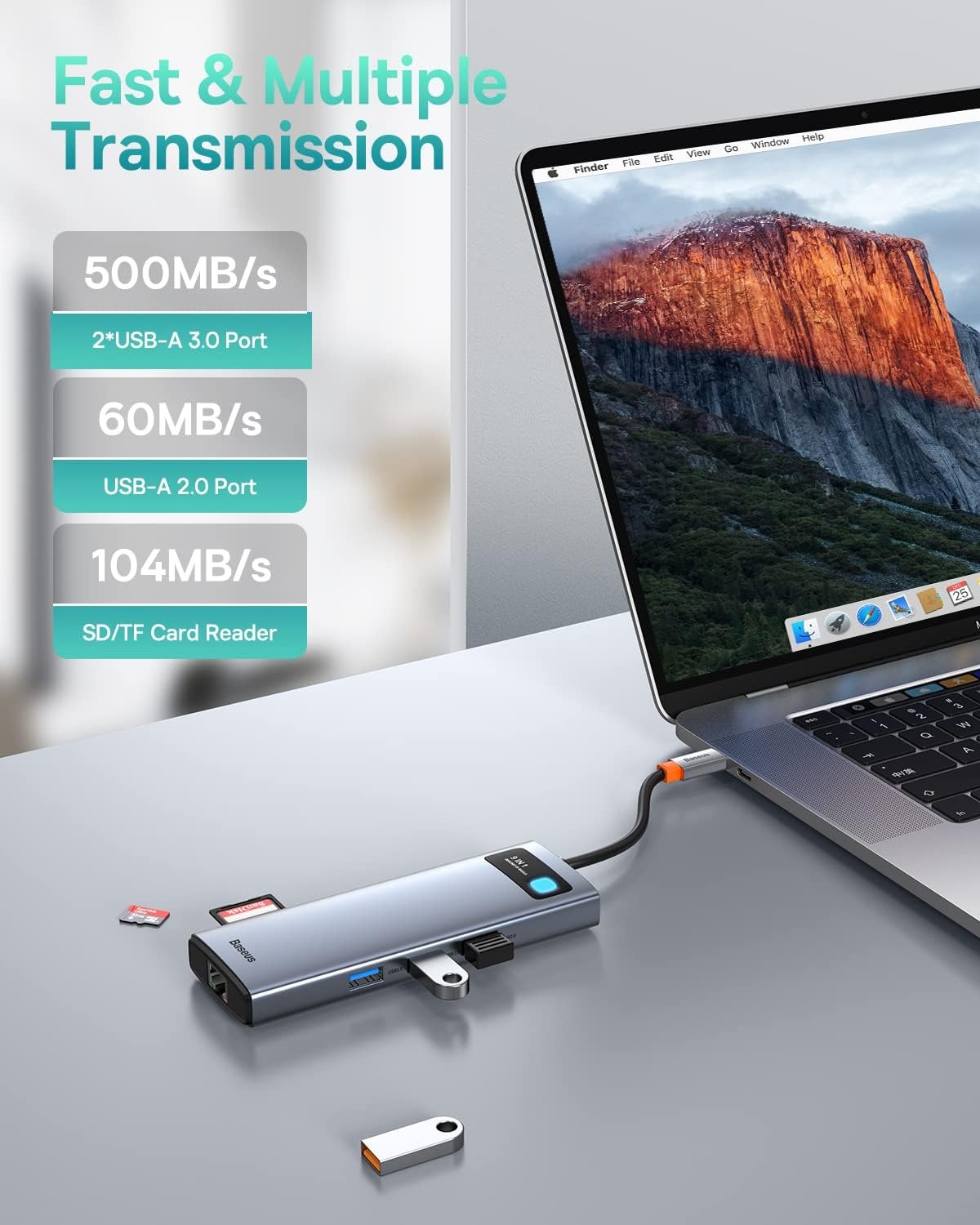 Gray - Baseus Metal Gleam Series 9-in-1 Multifunctional Type-C HUB Docking