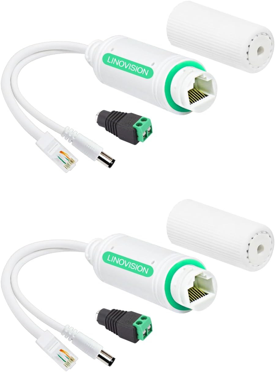 DC12V Waterproof POE Splitter, 10/100Mbps Outdoor Power over Ethernet Splitter,