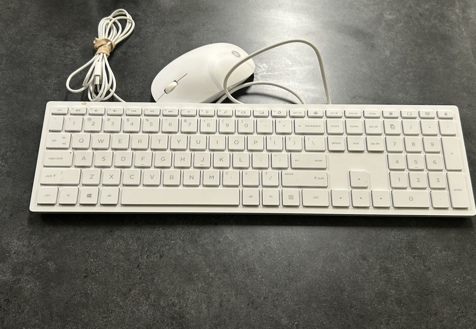 HP Hewlett Packard Wired Keyboard + Mouse White Slim Low Profile