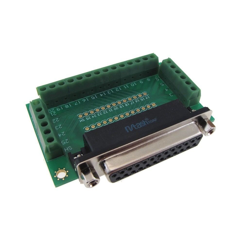 DB25 Female Signals Breakout Board Screw terminals Parallel Right Angle 3.96