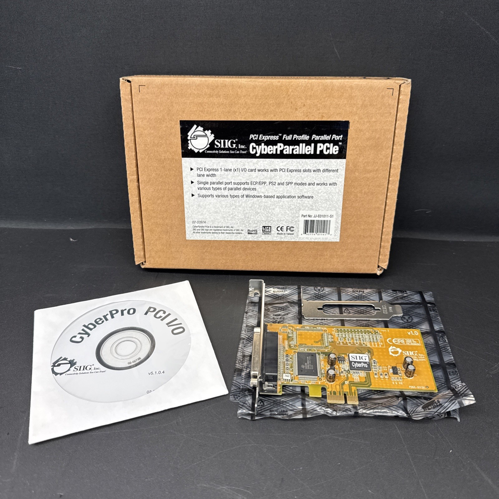 SIIG CyberParallel PCIe Parallel Port Adapter Card JJ-E01011-S1 w/ Box & CD