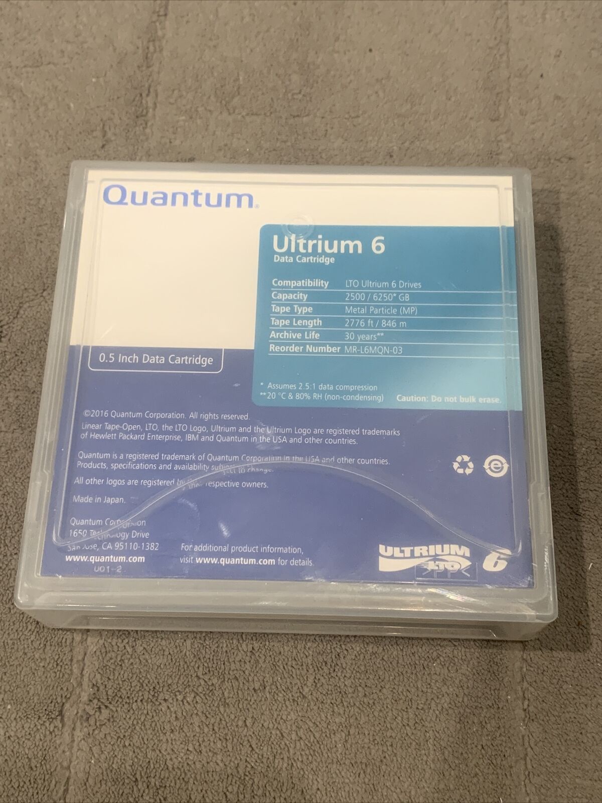 Quantum, LTO-6 Tape Media, P/N MR-L6MQN-01 (Brand New)