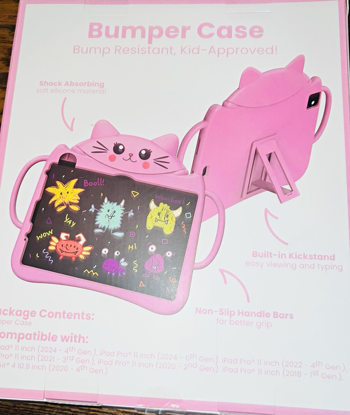 Shockproof Pink Cat Bumper Case for Apple iPad Pro/Air 11" w/ Stand Non-Slip