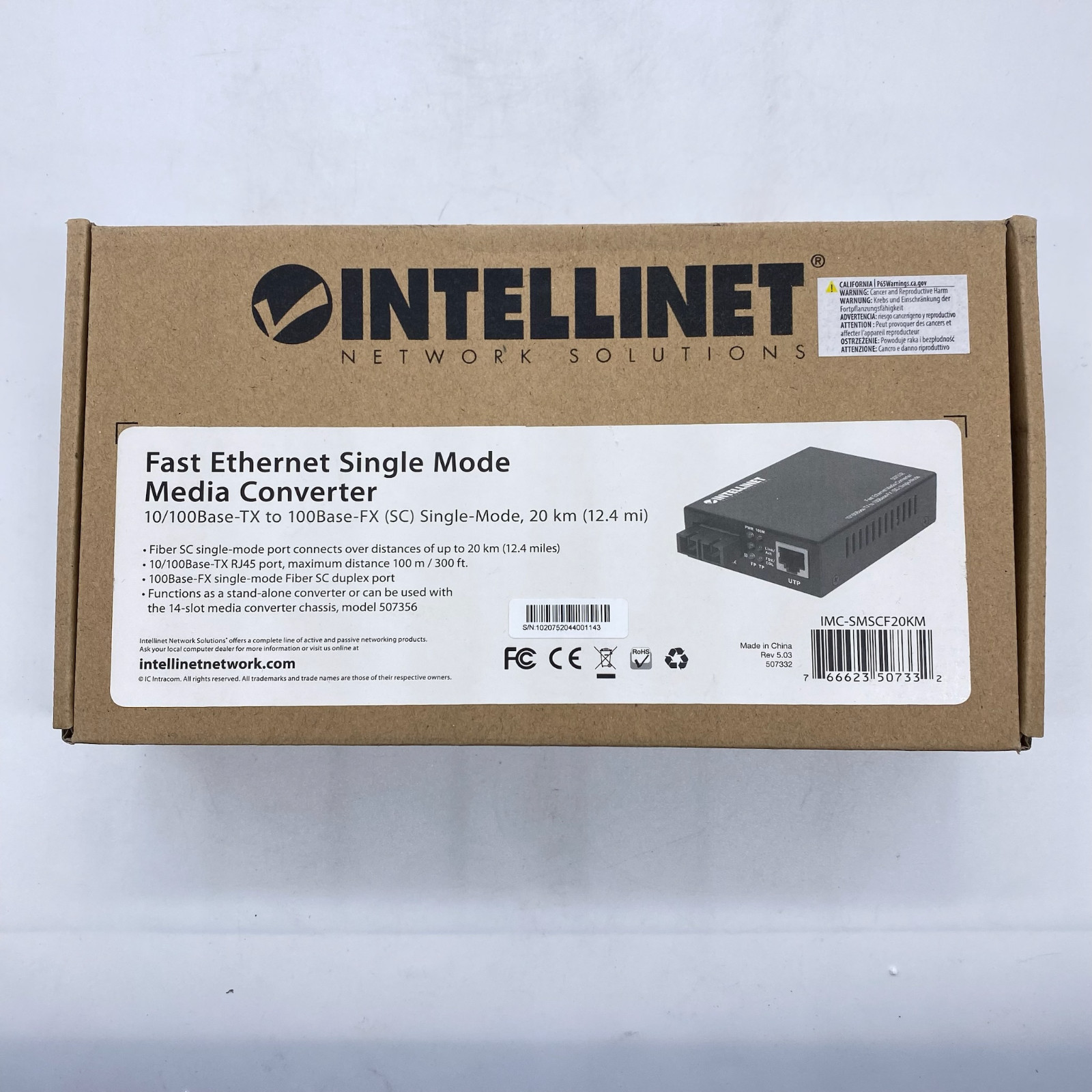 Intellinet Fast Ethernet Single Mode Media Converter IMC-SMSCF20KM