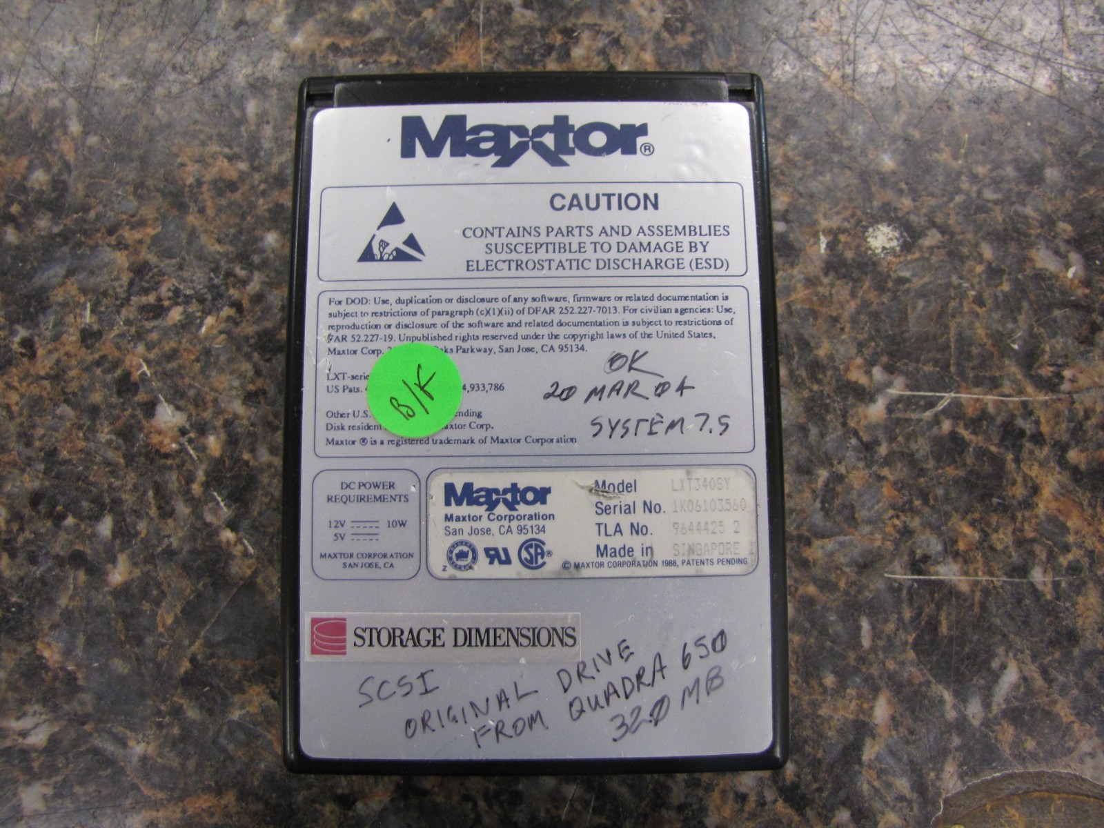 Vintage MAXTOR LXT-340SY 340MB 3.5"HH SCSI1 SE Internal Hard Drive - PARTS- NI38