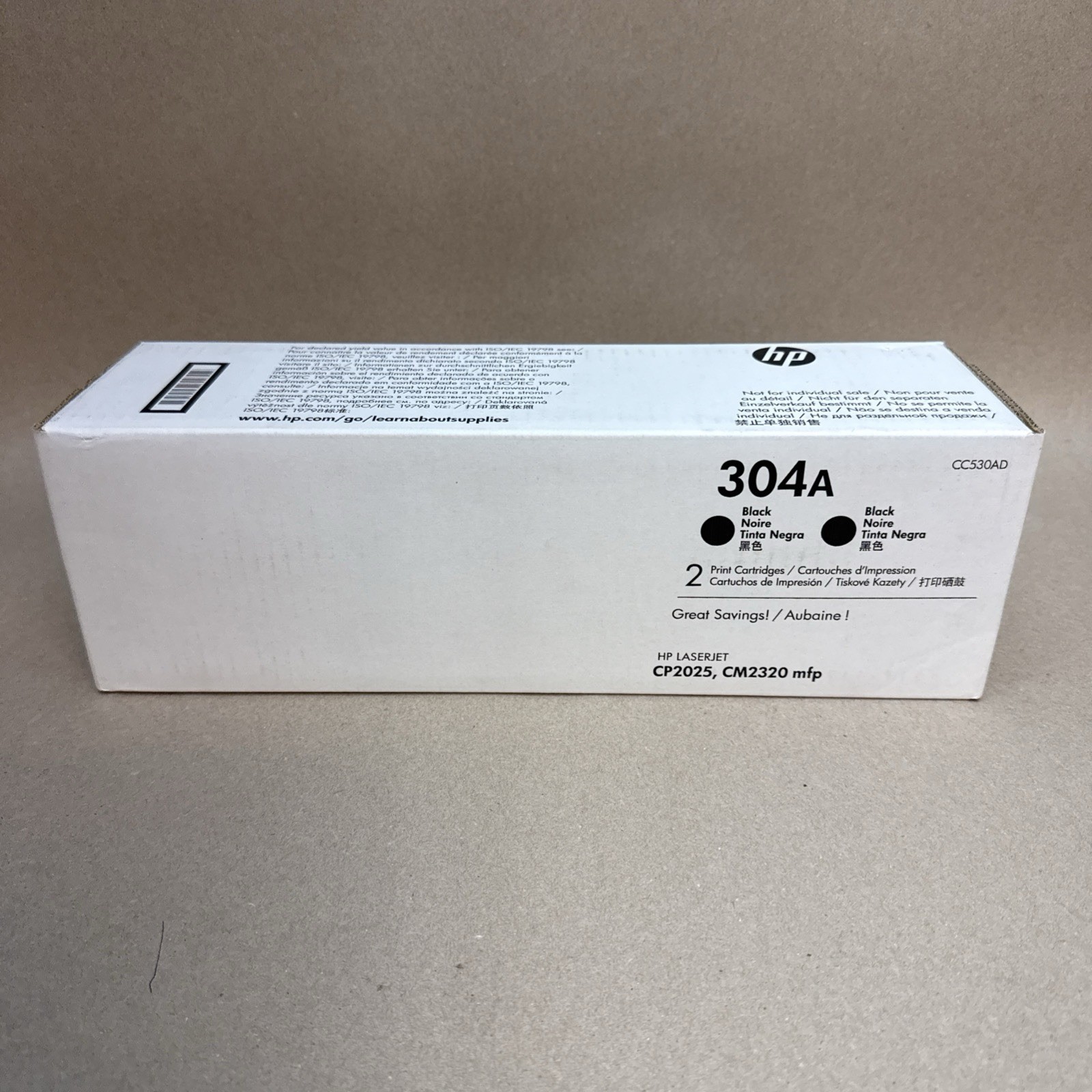 Genuine HP 304A CC530AD Black Toner Cartridge 2-Pack OEM New Sealed Box