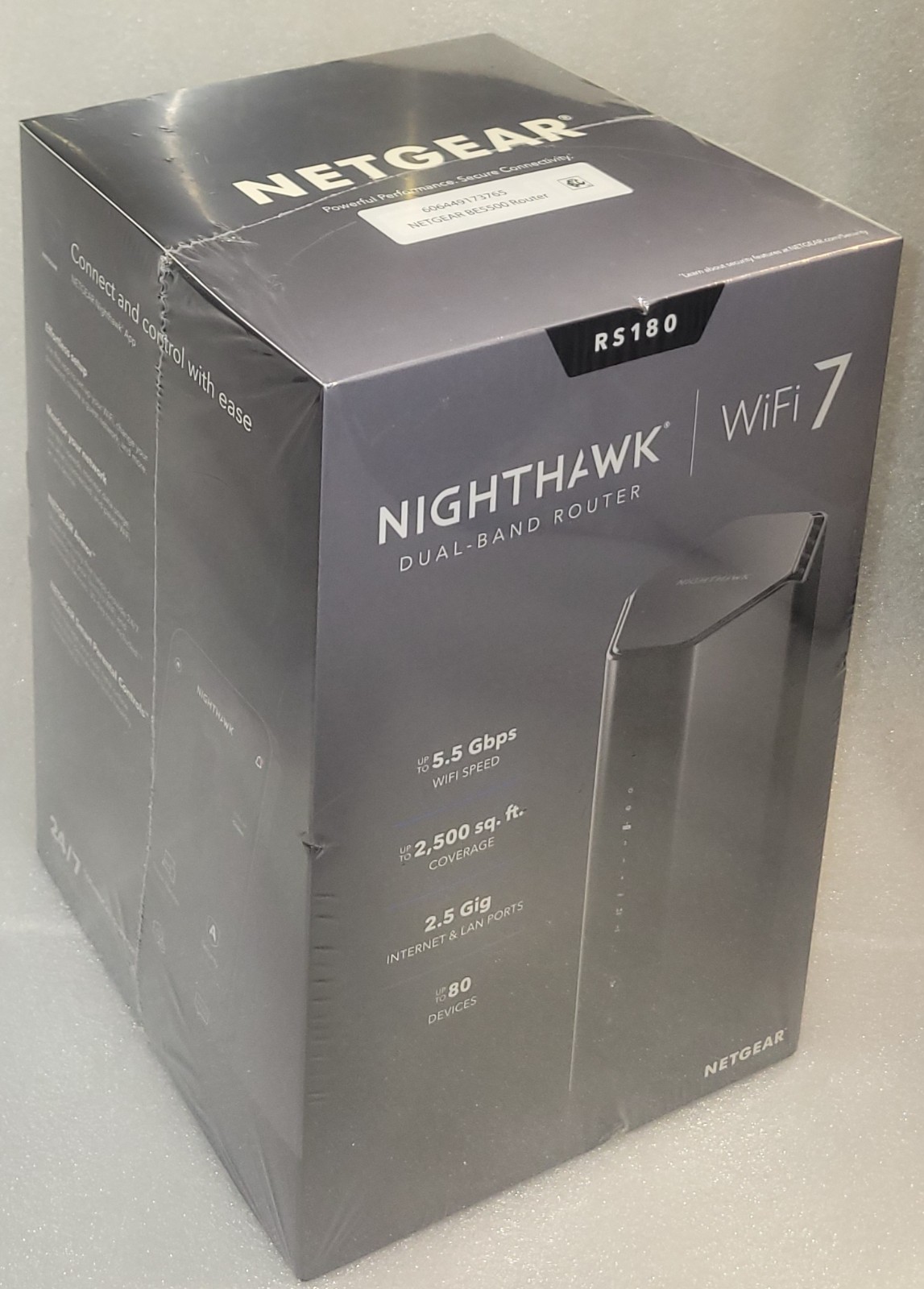 NETGEAR Nighthawk Dual-Band Router WiFi 7 RS180 Black 5.5 Gbps 2500 Sq Ft NEW