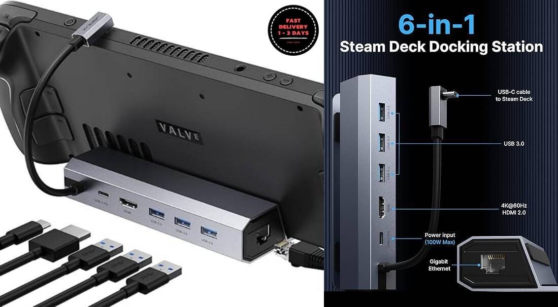 Estación de acoplamiento para Steam Deck/ROG Ally/Legion Go/MSI Claw base 6 en 1