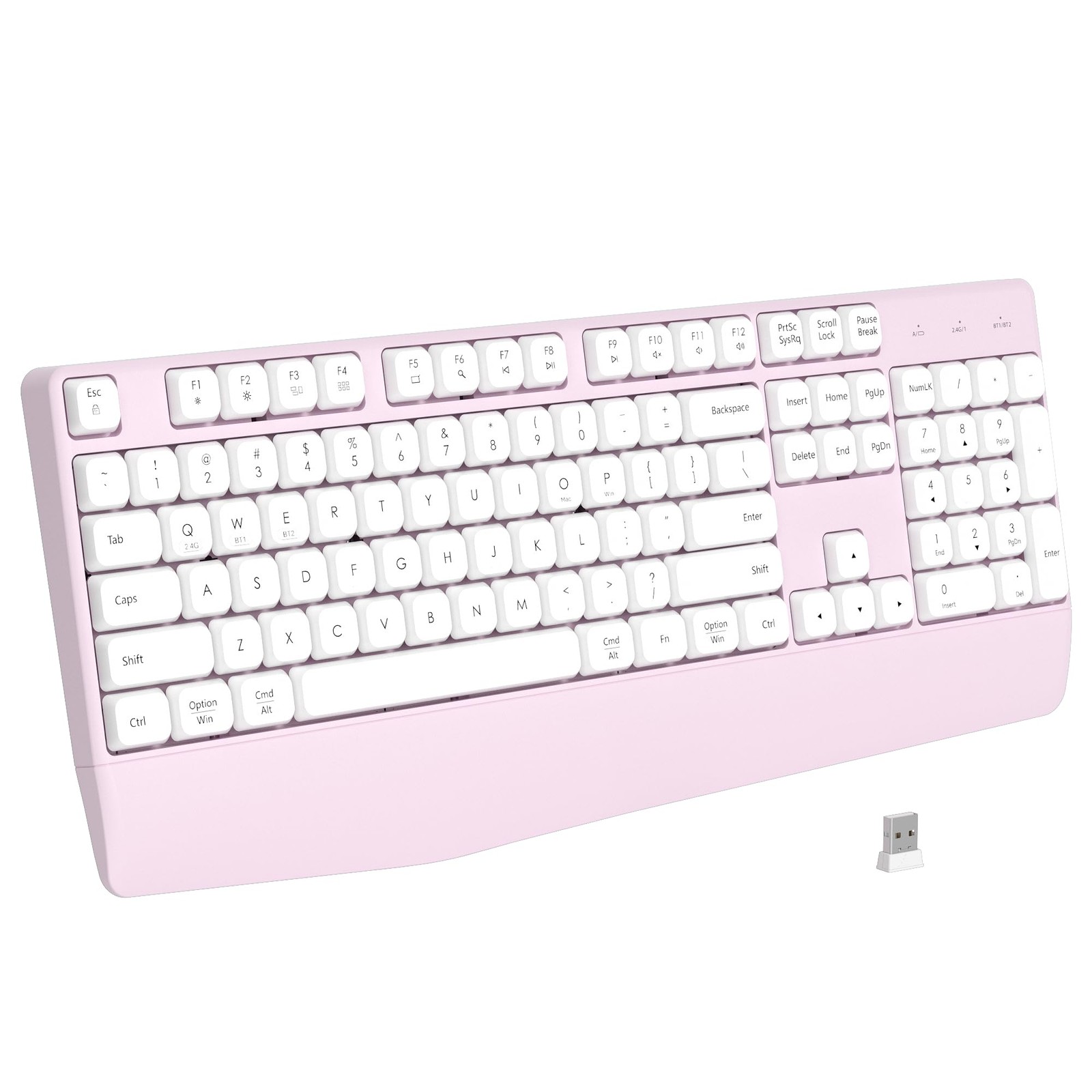 Ergonomic Wireless Bluetooth Keyboard With Wrist Rest Pink PC Laptop Mac
