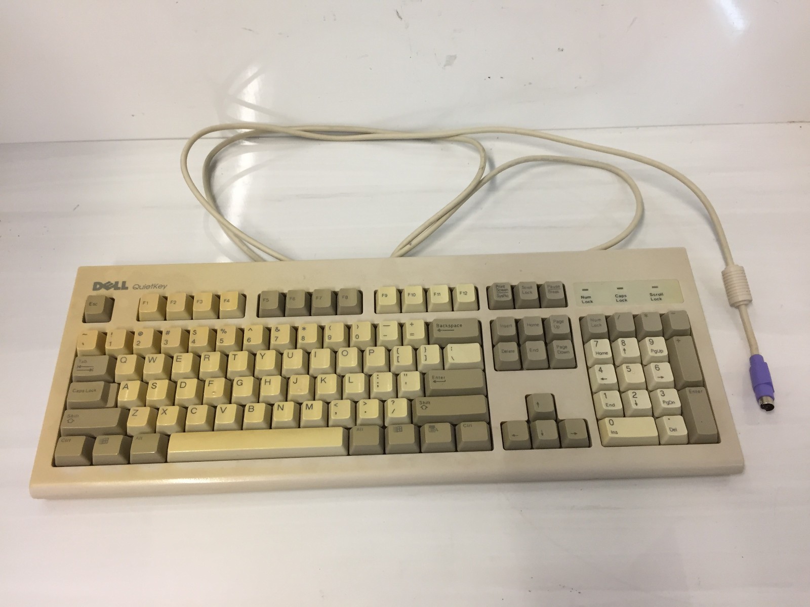 Vintage Dell QuietKey SK-1000REW Beige PS/2 Computer Keyboard Retro Gaming