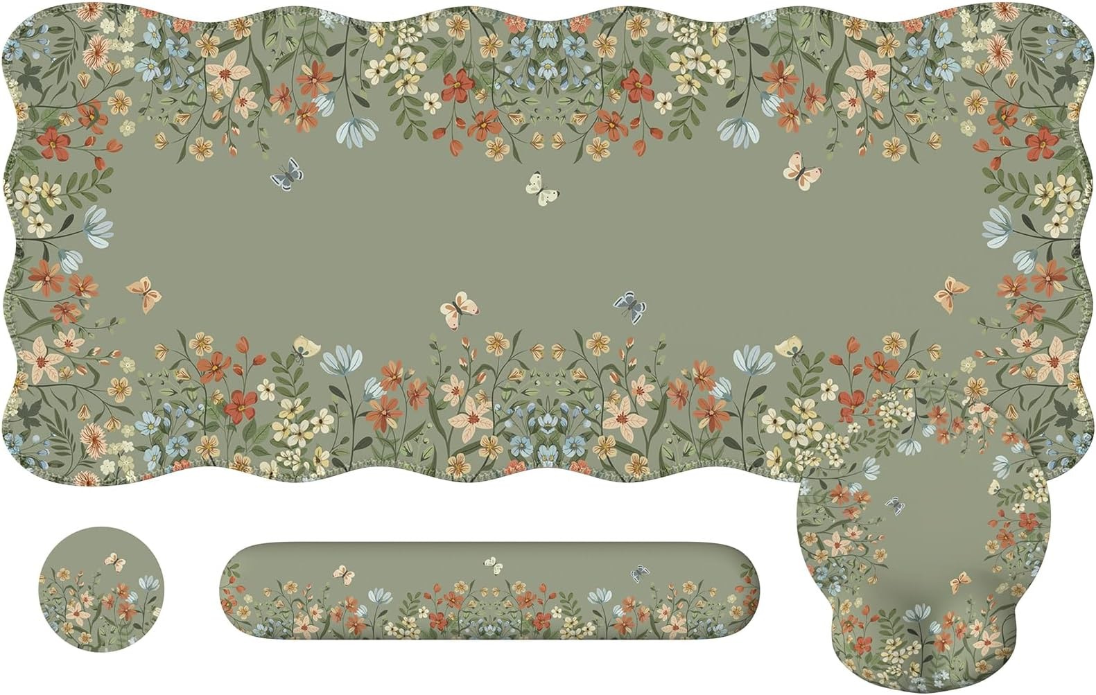 iLeadon Scalloped Desk Mat Set, Desk Mat with Wrist Support Stitched Edges, L...