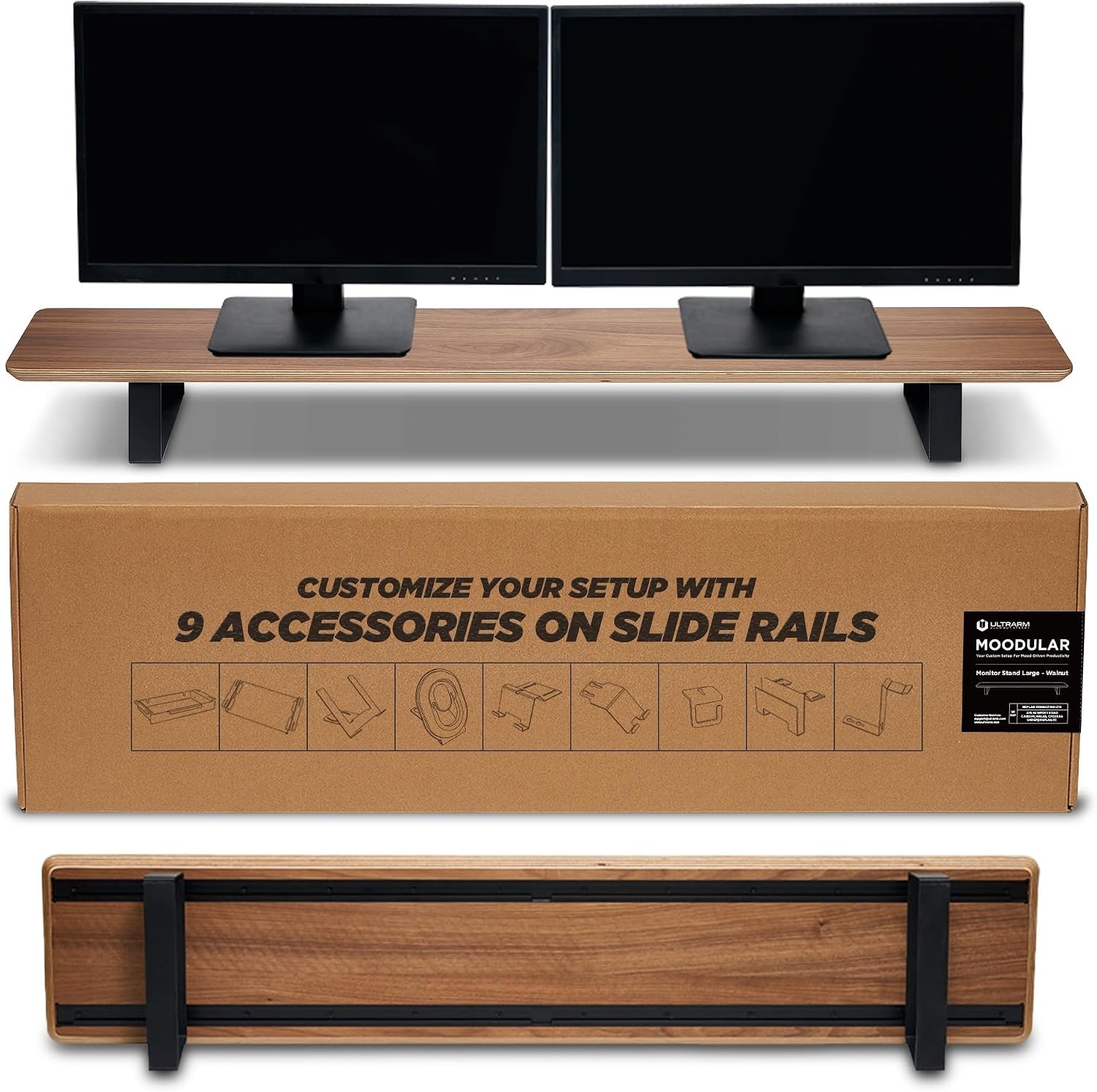 Moodular Wooden Monitor Stand Desk Organizer Large 45.6" Walnut Customizable