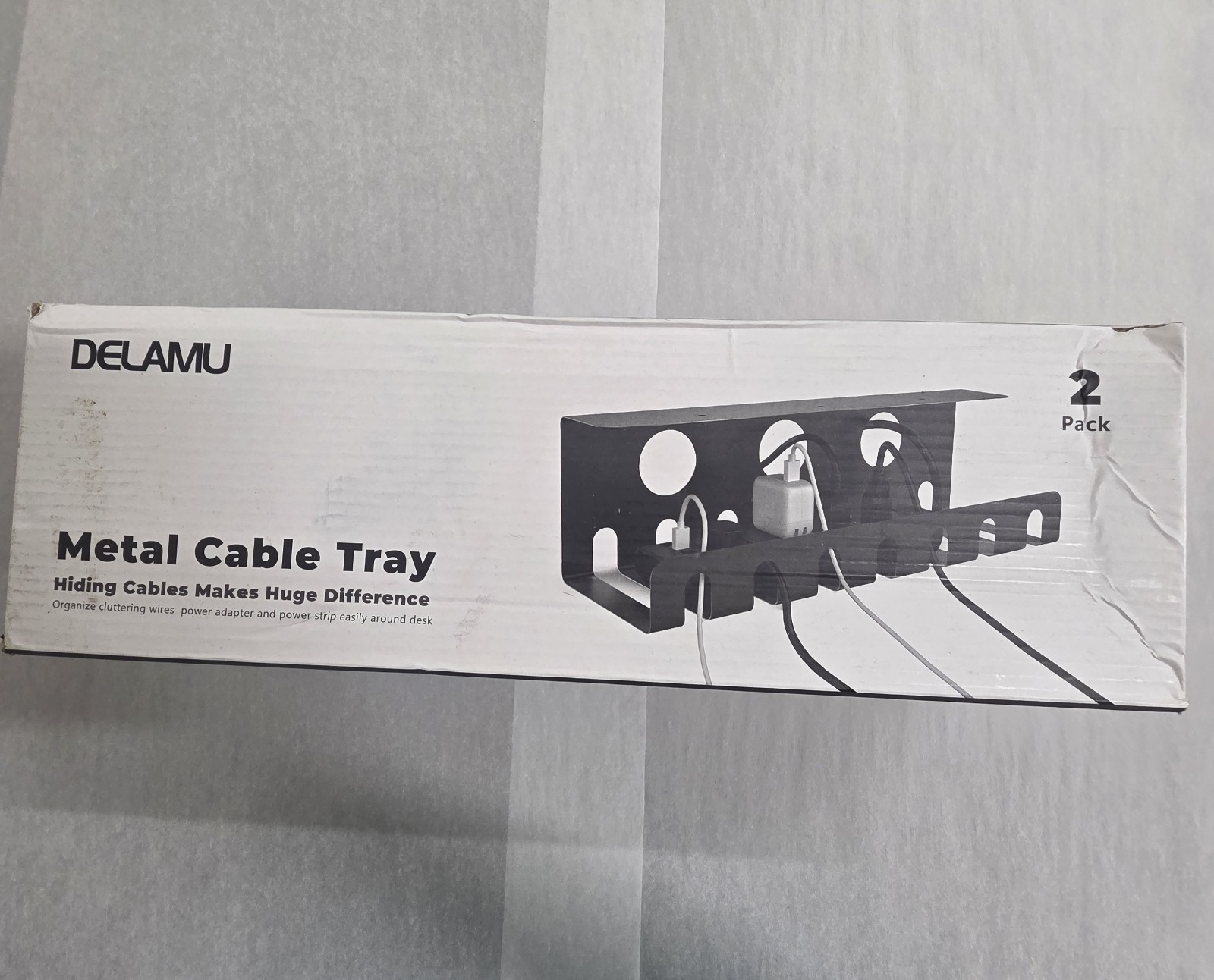 Delamu 2 Pack Metal Under Desk Cable Management Tray, U-Channel Cord Organizer 