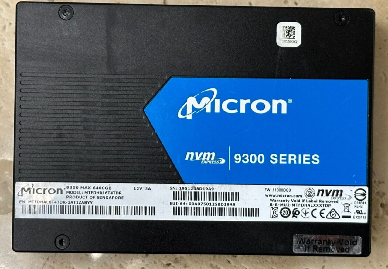 Micron 9300 Max 6.4TB Internal U.2 PCI Express NVMe 2.5'' Inch Enterprise SSD