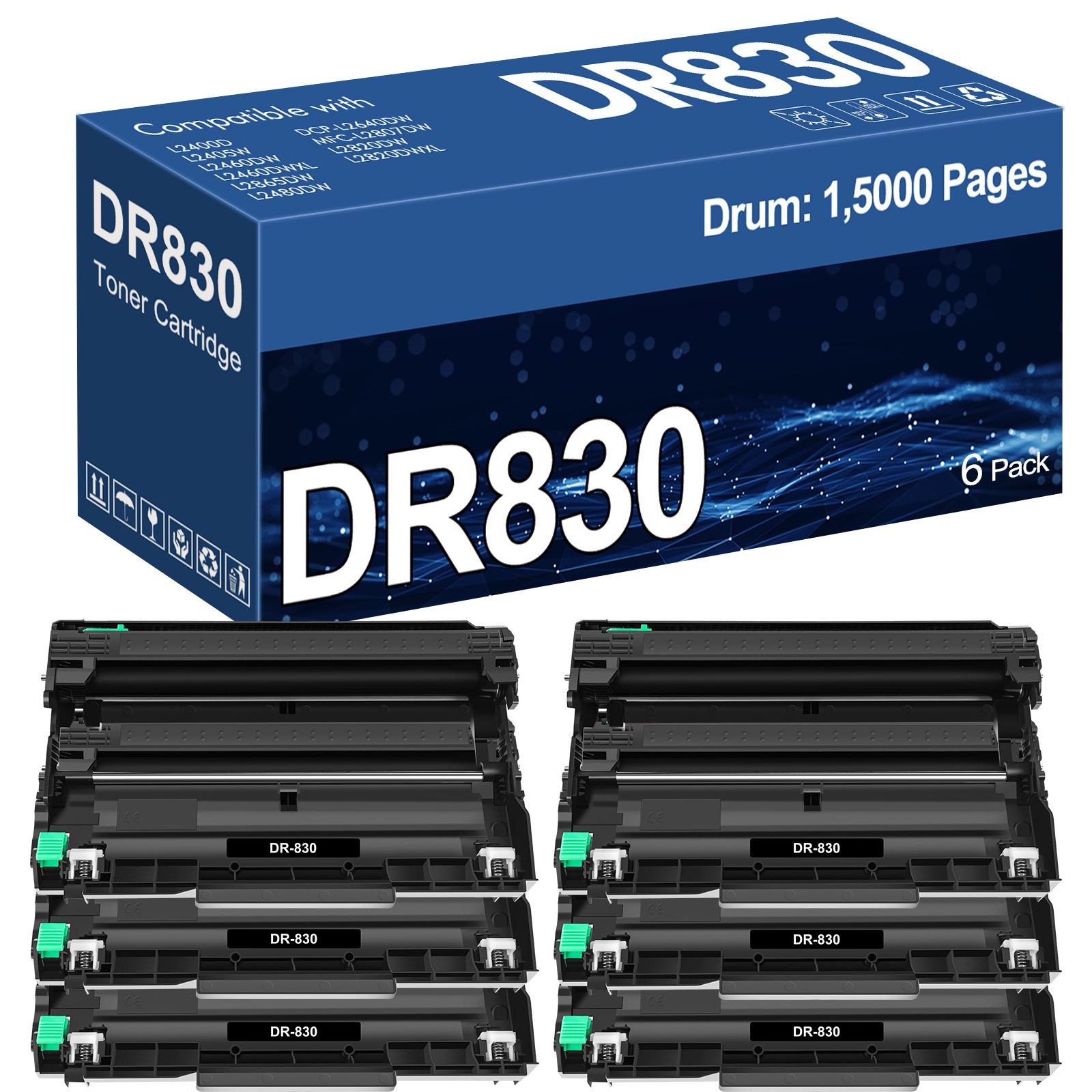 6PK DR830 Drum Unit Replacement for Brother MFC-L2807DW MFC-L2820DW HL-L2460DW
