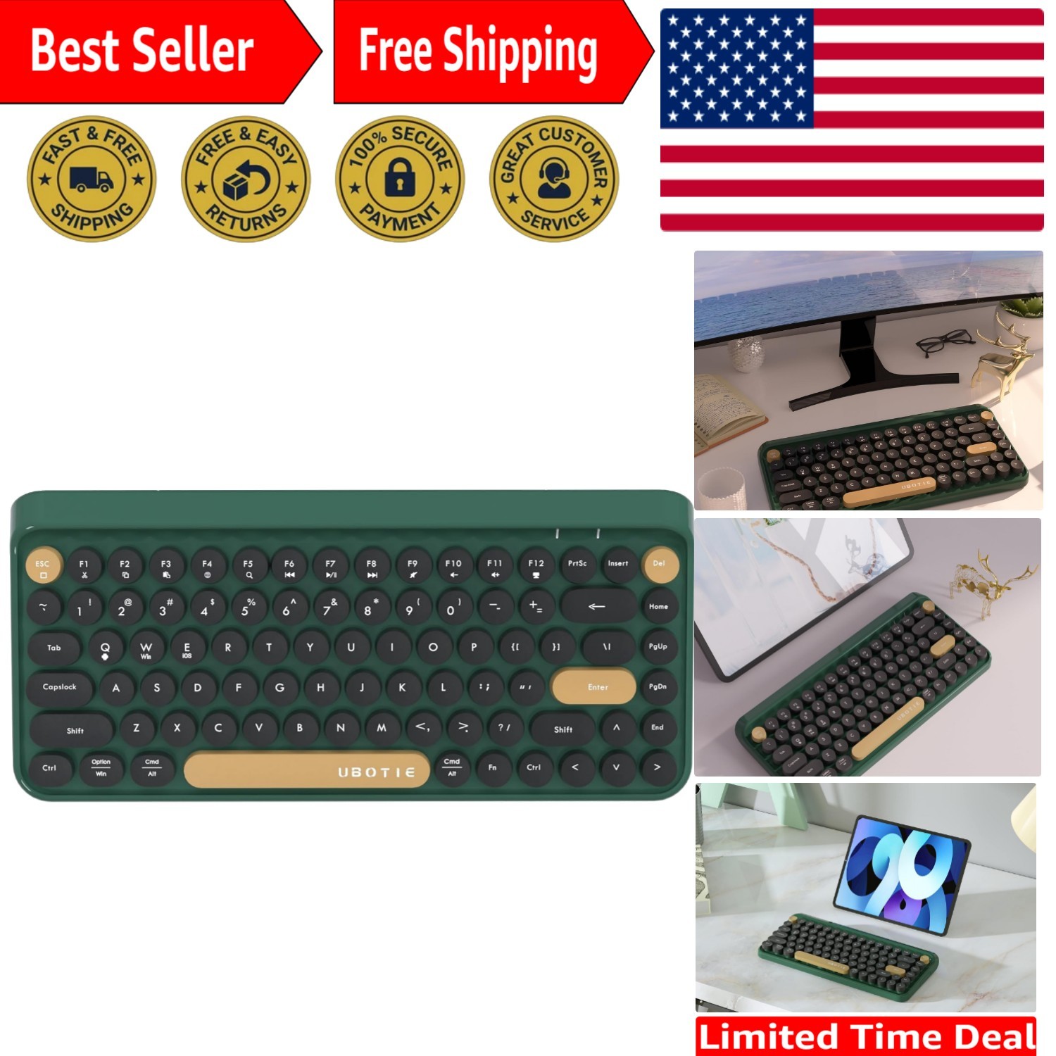 Vibrant Dark Green Wireless Keyboard - 84 Keys, Multi-Device Compatibility