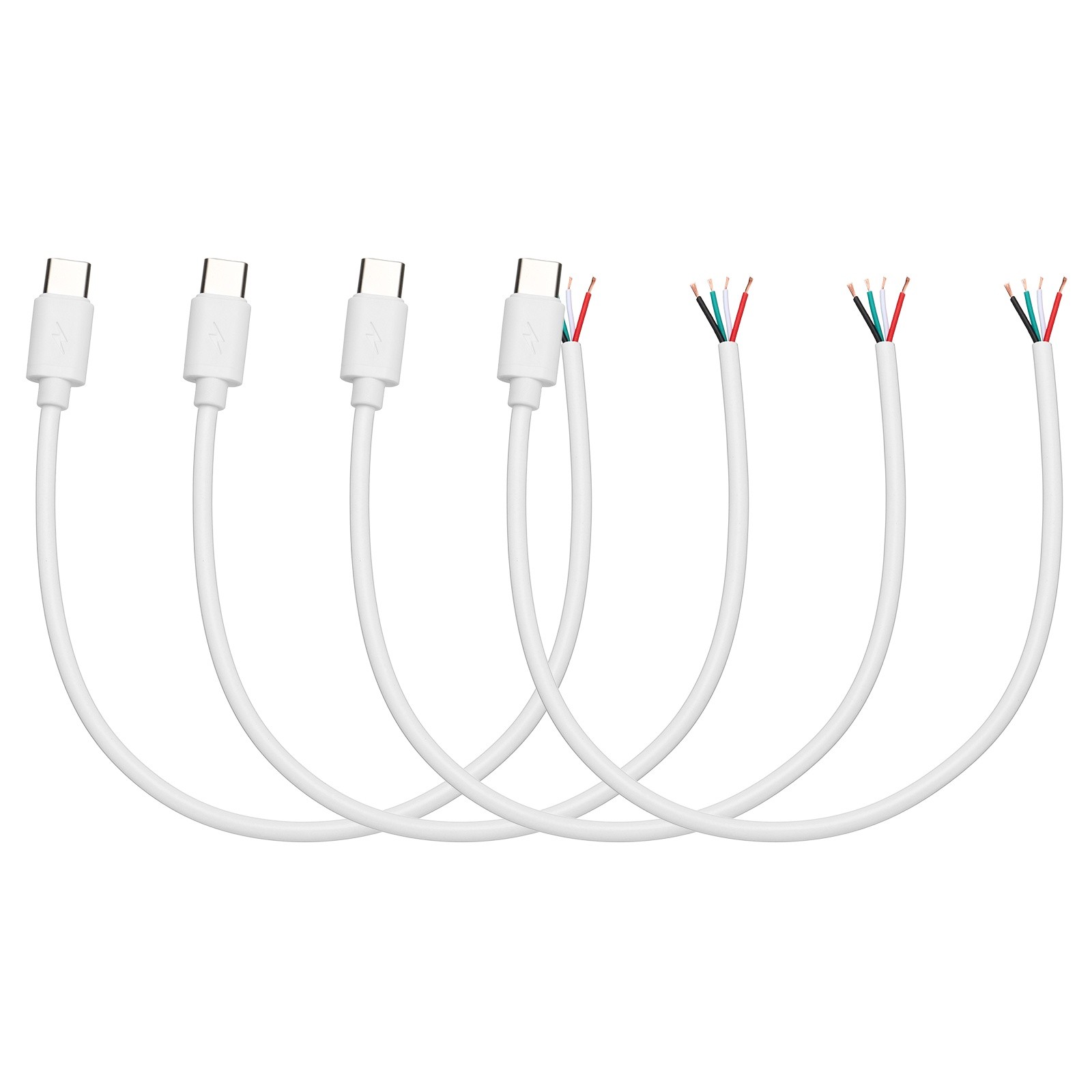 4Pcs 0.25m/0.82Ft USB C Pigtail Cable, 5V 2.4A Type C to 4 Pin Wires, White