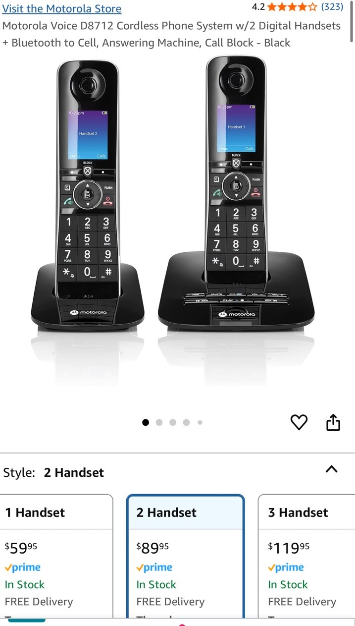 NEW MOTOROLA D8712 Cordless Phone System w/2 Digital Handsets Bluetooth to CeLL