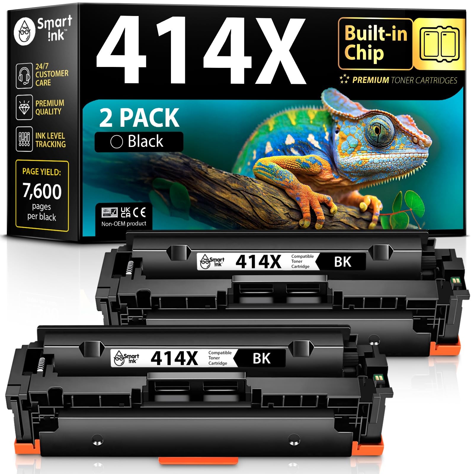 Smart Ink Compatible 414X Toner Cartridge Replacement for HP'S 2 X Pack, Black
