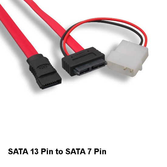 Kentek 12" Slimline SATA Cord 7+6Pin to 7Pin+Molex PC HDD Notebook Optical Drive