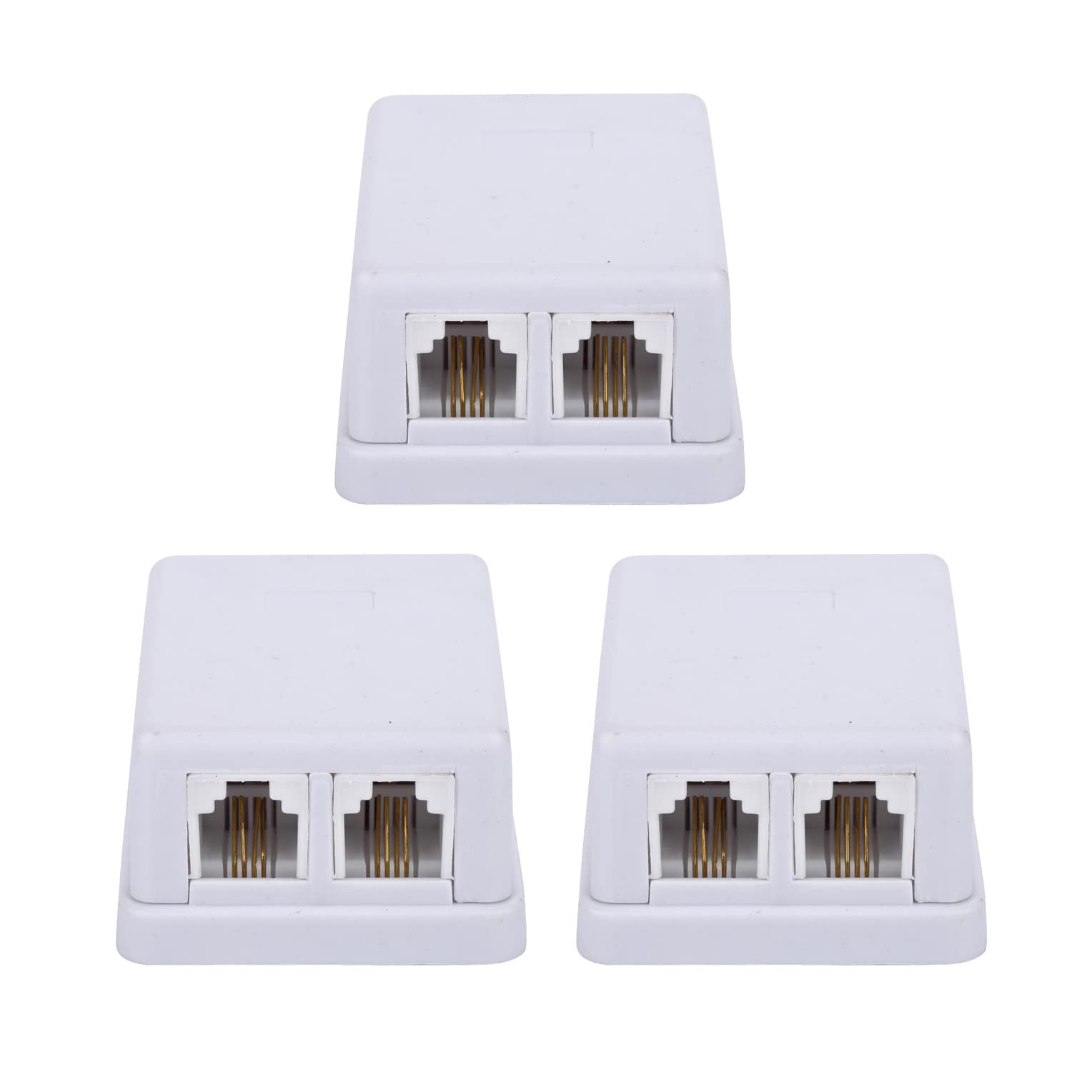 3 PCS Phone Jack Surface Mount Splitter Box Dual Port RJ11 6P4C White