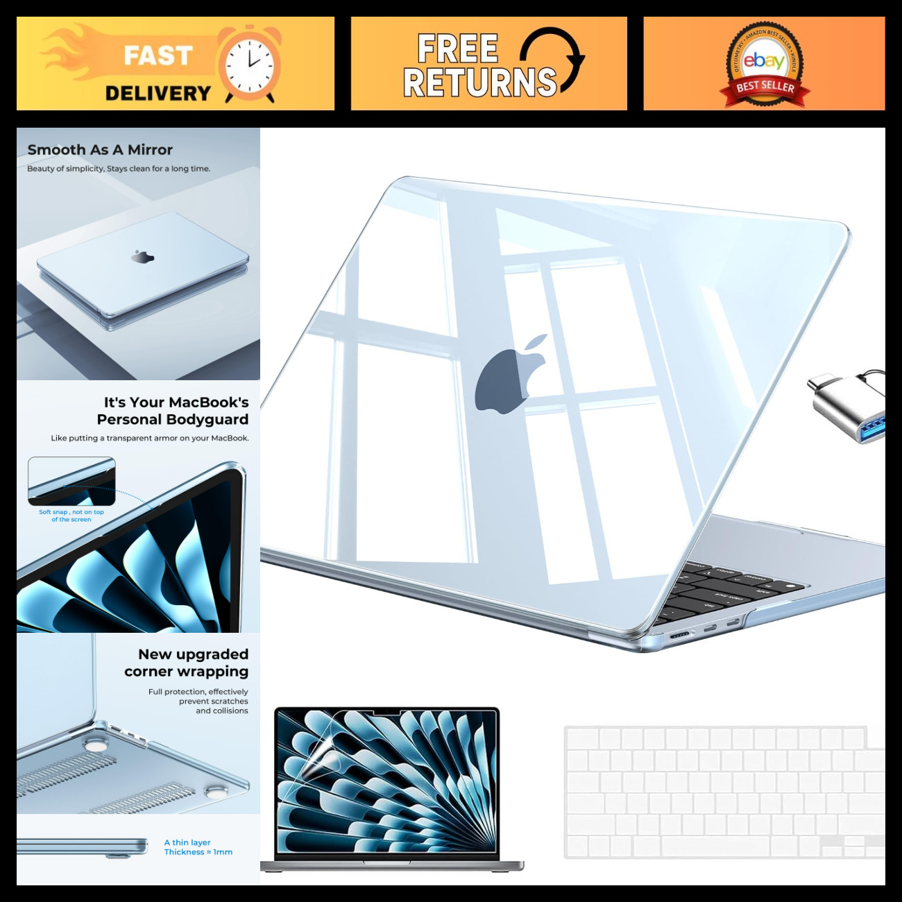 Crystal Sky Blue MacBook Air 13" Case M5/M4/M3/M2 (2022-2026) - Slim, Durable Co