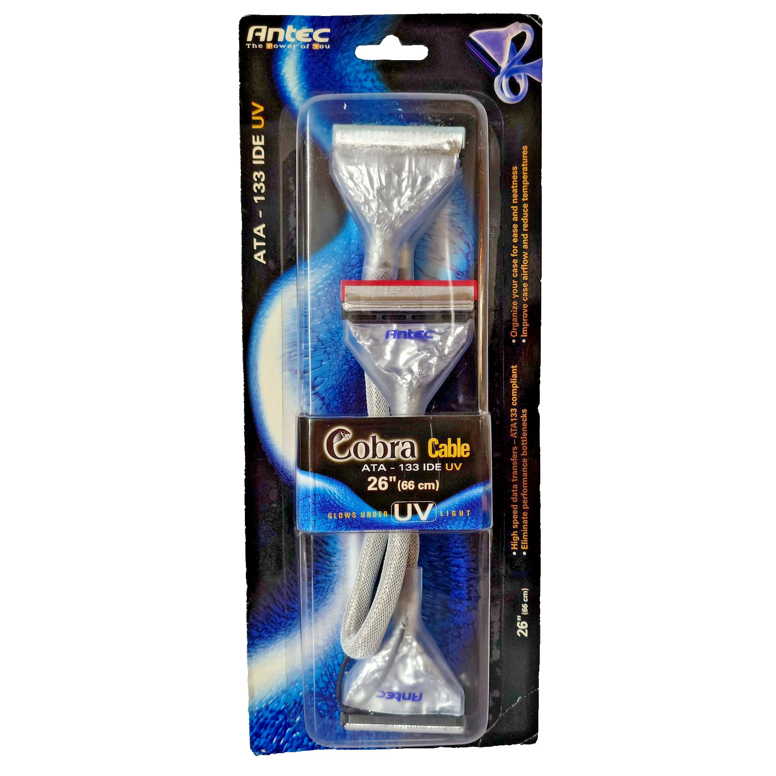 Vintage Antec Round ATA-133 IDE UV Cable NIB NOS 2003 Glows In UV Light