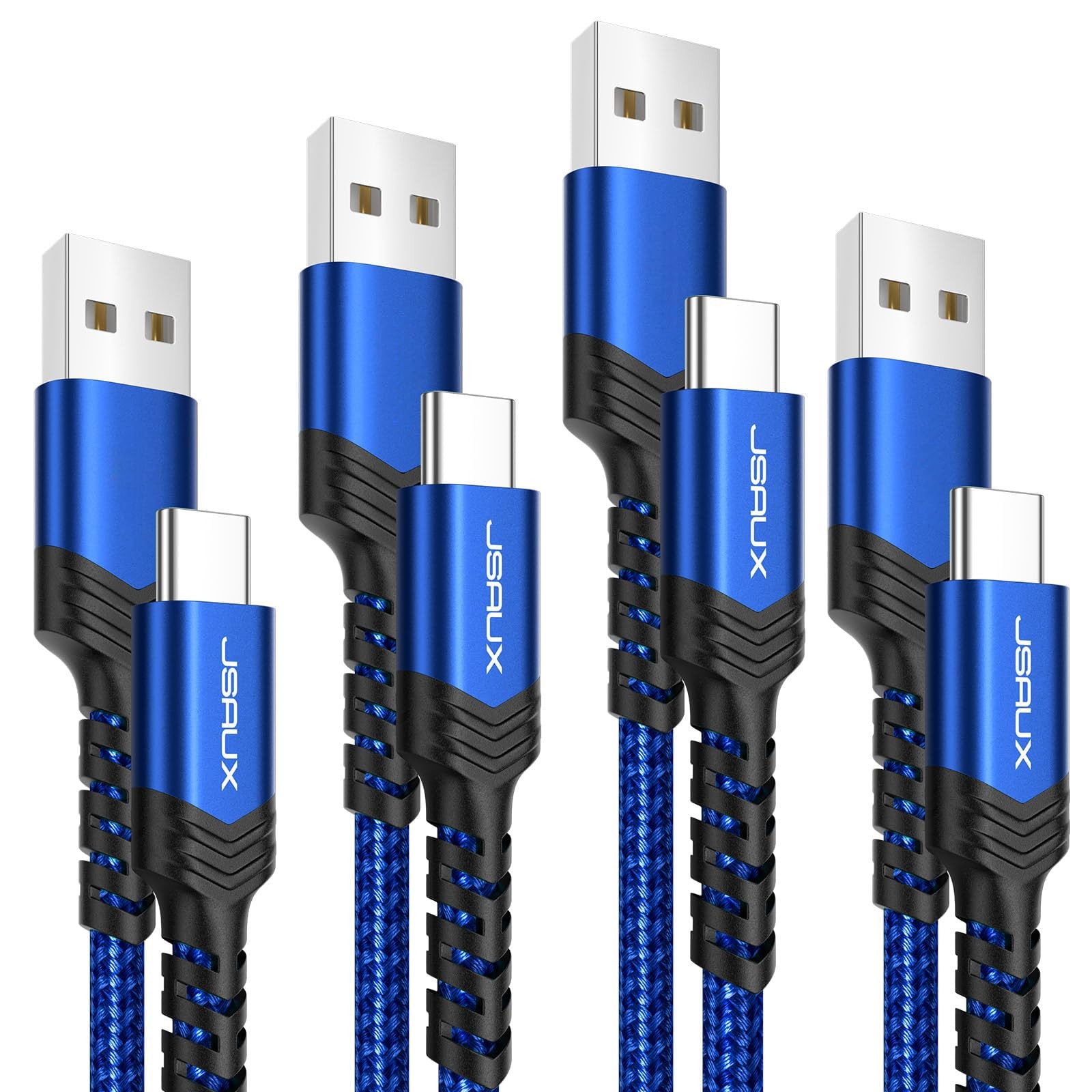 USB to USB C Cable 4-Pack 10ft 6.6ft 3.3ft Fast Charging Nylon Braided Blue