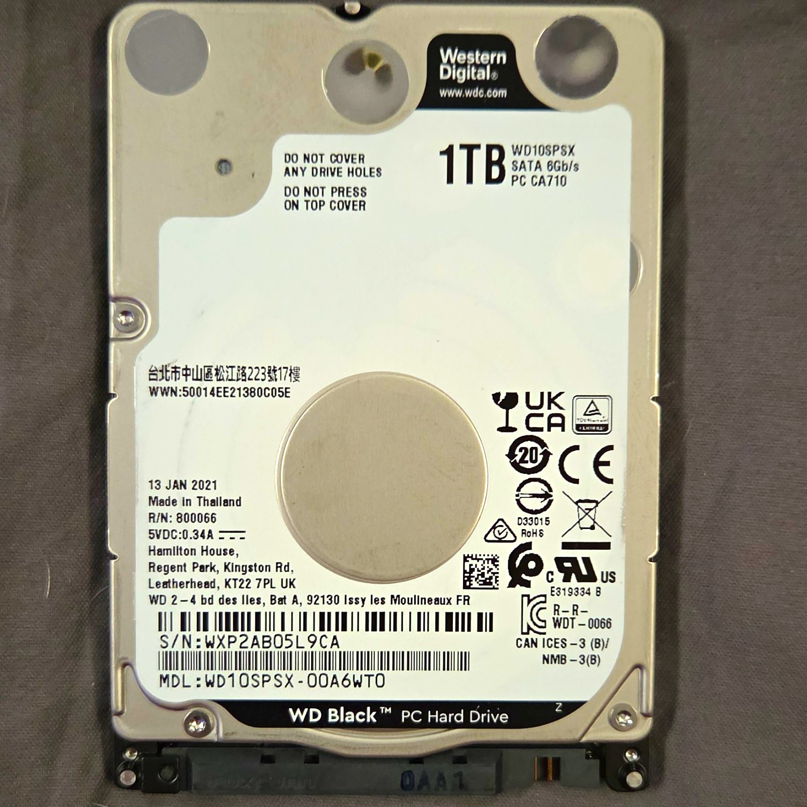 Western Digital WD Black 1TB 2.5" SATA III 7200RPM 64MB HDD WD10SPSX