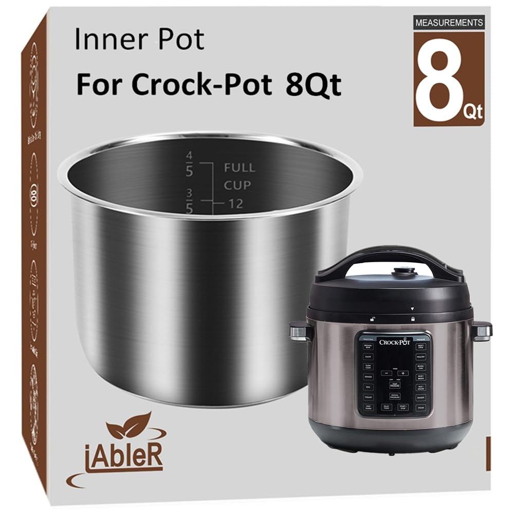 Original Inner Pot for Crock Pot 8 Quart - Stainless Steel Replacement Pot fo...