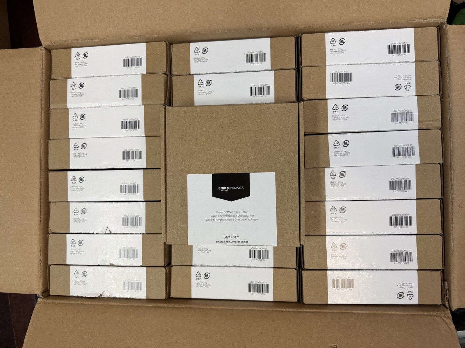 Lot Of 24x New Amazon Basics Computer 3-Prong Power Cords, Black 6ft / 1.8m