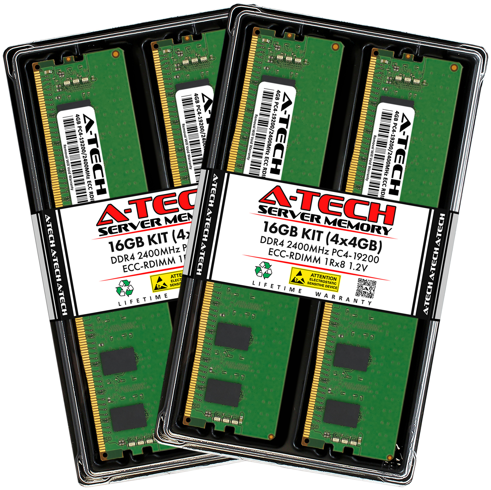 A-Tech 16GB 4x 4GB 1Rx8 PC4-19200R RDIMM DDR4 2400 MHz ECC REG Server Memory RAM