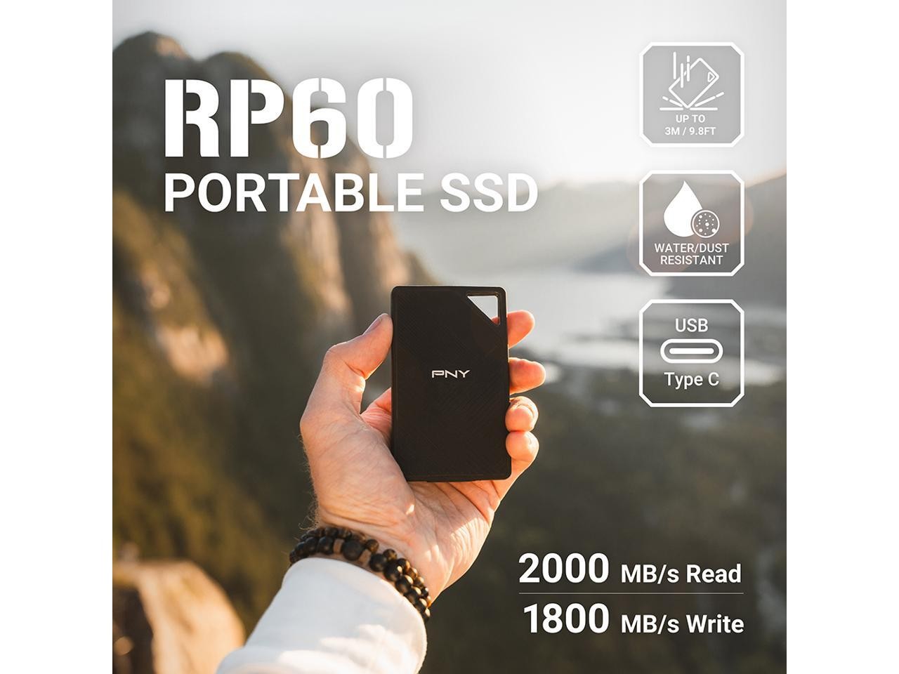RP60 2TB USB 3.2 Type-C Portable SSD - Up to 2000MB/s, USB-C, USB 3.2 PNY